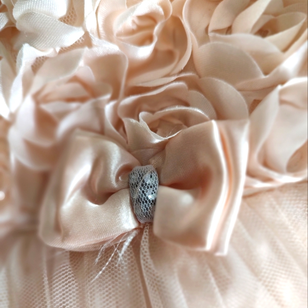 Elegant Peachy PinkFloral Baby Dress - Picture 2 of 4